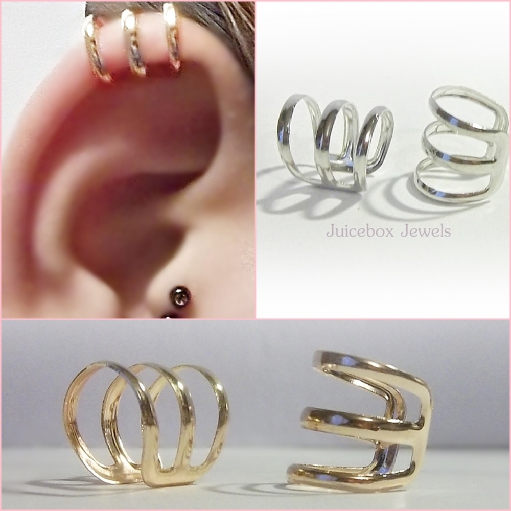 1-PAIR-Unisex-Cuff-Clip-on-Gold-or-Silver-Tone-